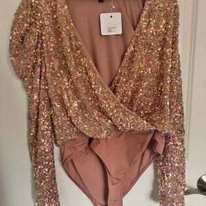 White Birch Black Label Pink sequins bodysuit